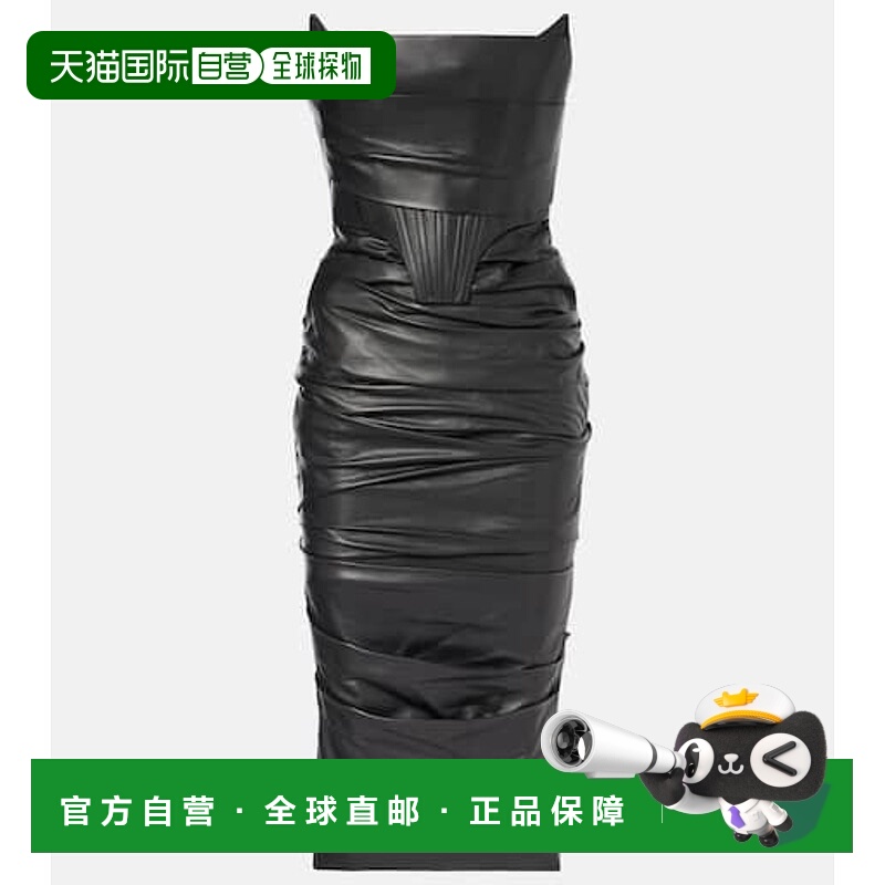 1h可退 潮奢 ALEX PERRY 女士 褶皱皮革中长连衣裙