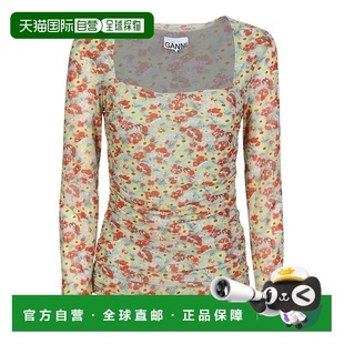 AW2022 绿色 Blouse GANNI ruched T3323382 with neckli 女士T恤