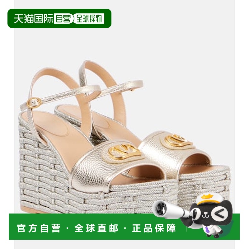 1h可退 潮奢 Valentino 华伦天奴 女士 VLogo 金属感皮质坡跟凉鞋