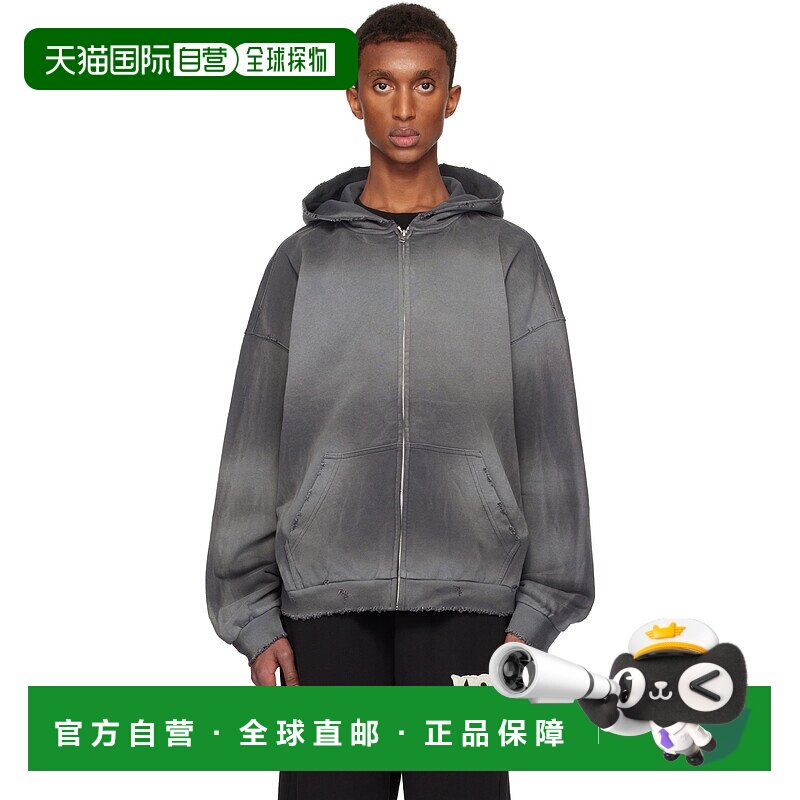 1h可退 潮奢 We11Done 男士 灰色 Distressed Zip-up 连帽衫 WDTJ
