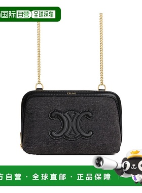 CELINE 女士手提包 10E382GV308BG AW2025 黑色 TRIOMPHE牛仔布链