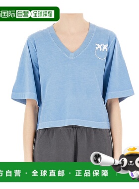 PINKO 女士T恤 104606A2D0E63 SS2025 蓝色 V领T恤短袖