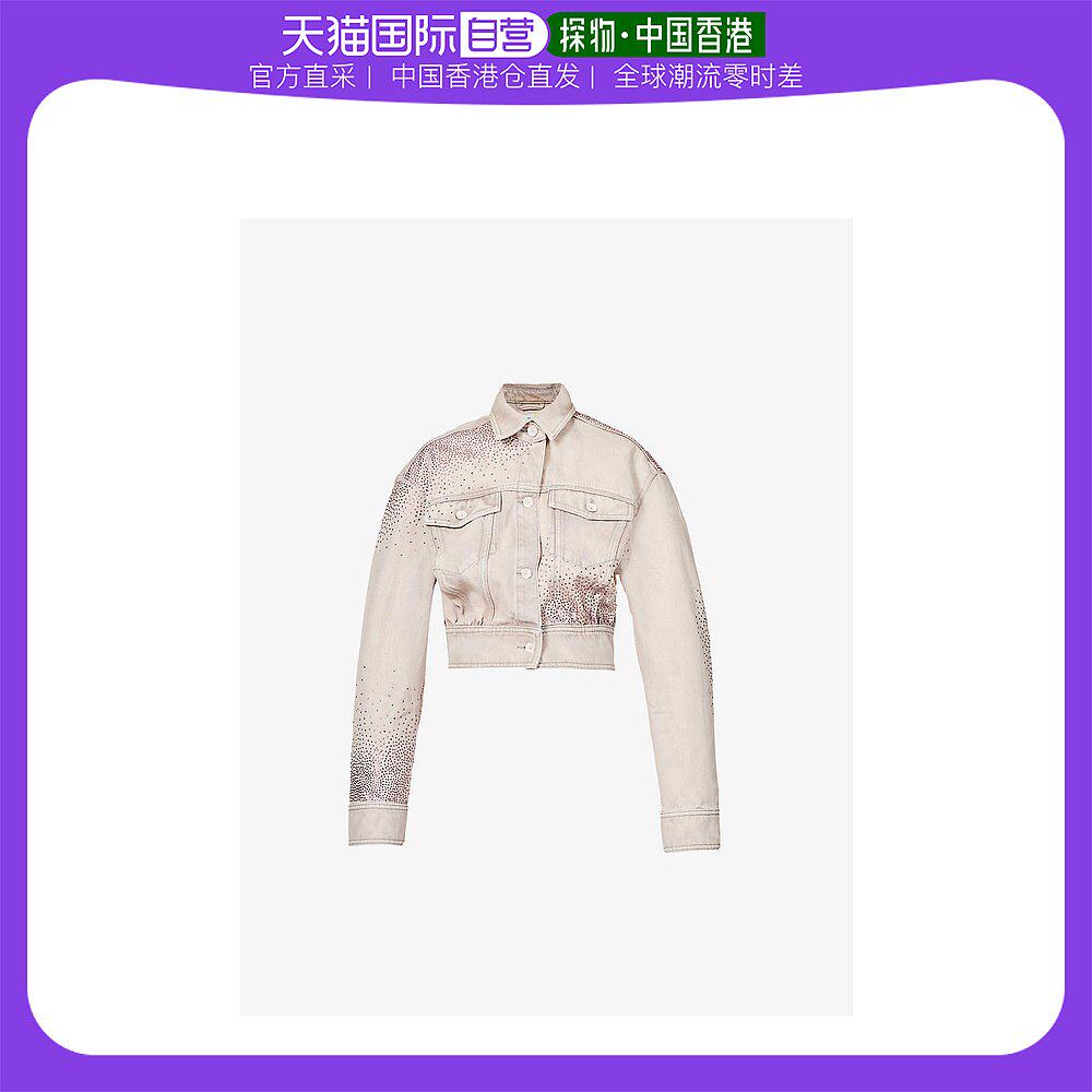 香港直邮潮奢 Off White 女士Bling Bling 水钻装饰短款牛仔夹克