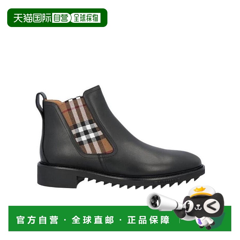 BURBERRY 男士靴子 80452441 AW2023 黑色 Vintage 格纹装饰皮革