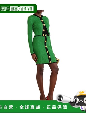 BALMAIN 女士半身裙 CF0LC009KG41UHC AW2024 绿色 纽扣缀饰罗纹