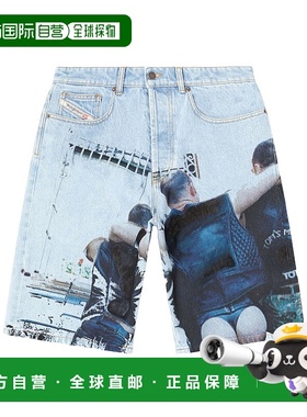 DIESEL 女士牛仔裤 P015970CMBM01 AW2025 蓝色 褪色印花牛仔短裤