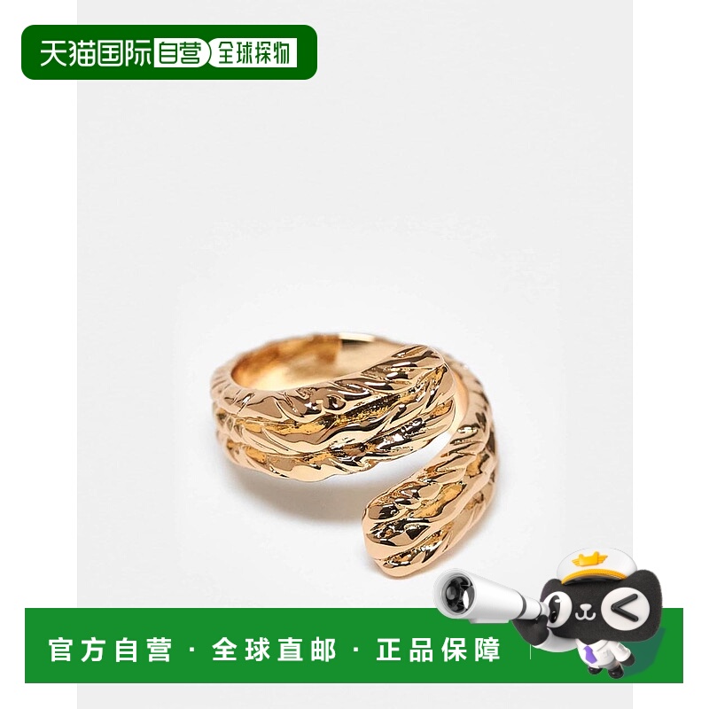 1h可退 潮奢 ASOS 女士 Curve around molten 设计裹式纹理色调戒