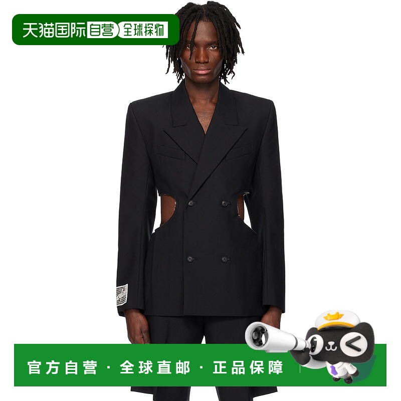 1h可退 潮奢 EGONLAB. 男士 黑色 Openwork 西装外套 SS25BL003