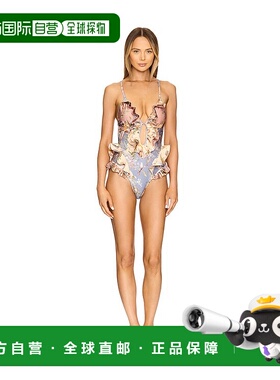 1h可退 潮奢 ZIMMERMANN 女士 Tallow 瀑布褶边连身连体泳衣 3042