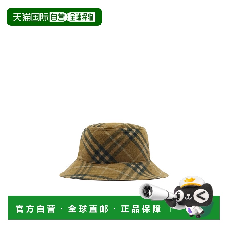1h可退 BURBERRY 男士帽子 80985331 AW2024 绿色 徽标格纹渔夫帽