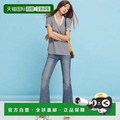 BURBERRY 女士衬衫 39339281 SS2021 灰色 V领格纹T恤上衣女装