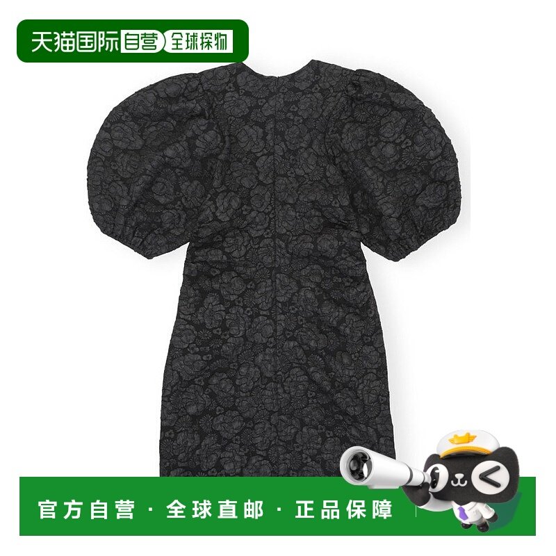 GANNI 女士半身裙 F8025099 AW2023 黑色 提花泡泡袖迷你连衣裙