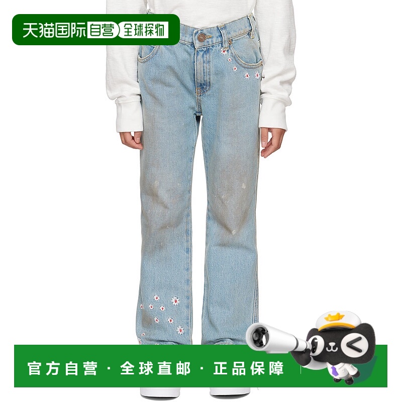 1h可退 潮奢 ERL 女童 蓝色做旧儿童牛仔裤童装 ERL04KP002