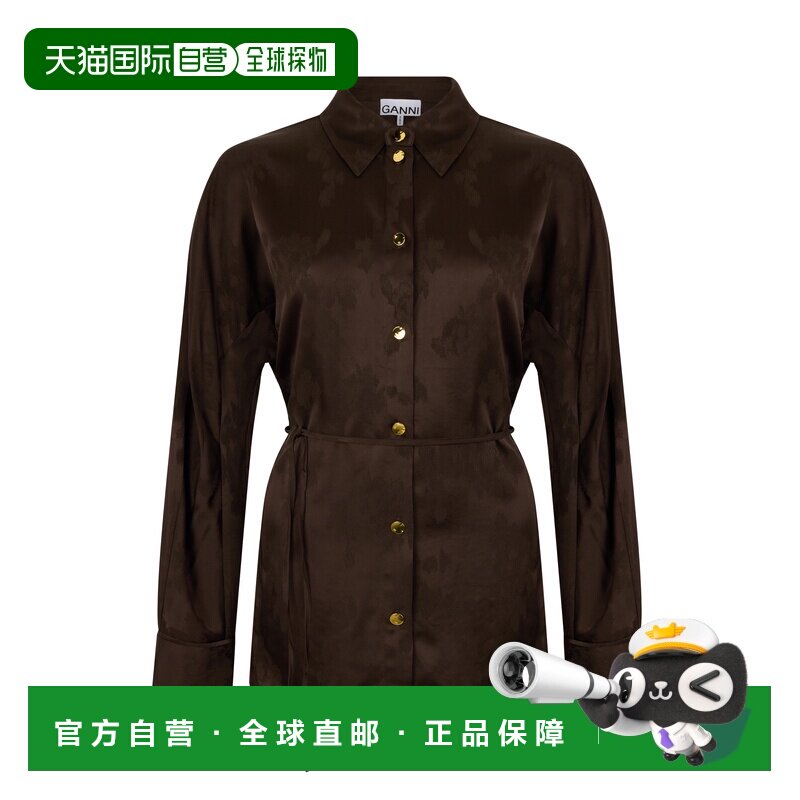 GANNI 女士衬衫 A1040264ZWX SS2026 棕色 FLUID SATIN JACQUARD