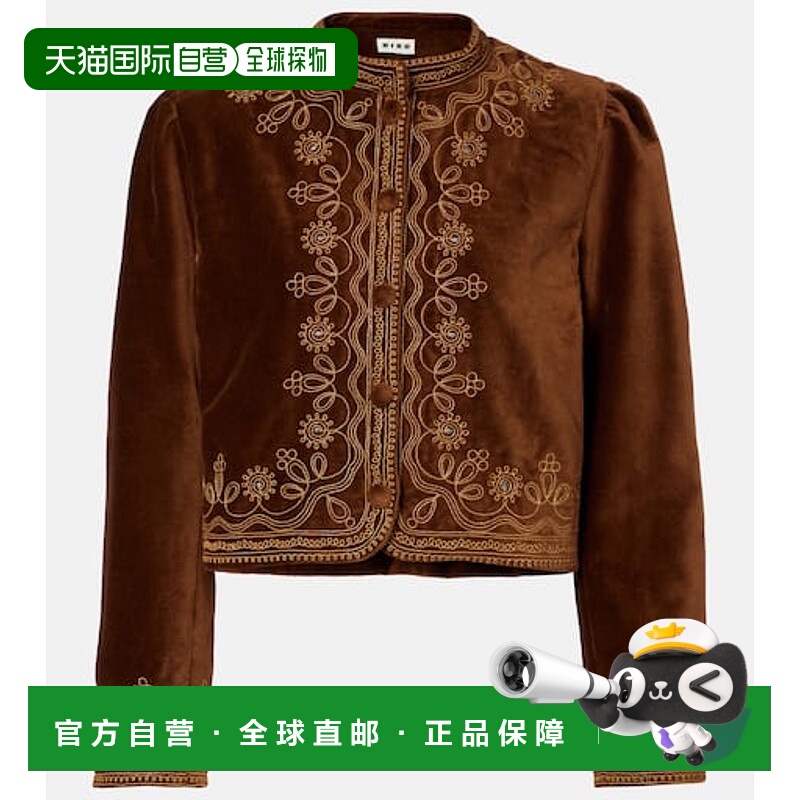 1h可退 潮奢 RIXO 女士 Denver 刺绣棉质天鹅绒夹克