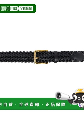 1h可退 潮奢 Drake's 男士 黑色 Plaited Bridle Leather 腰带 DR