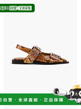 潮奢 GANNI 甘尼 女士 搭扣鳄鱼纹露跟尖头平底鞋 S2940875BUCKTH