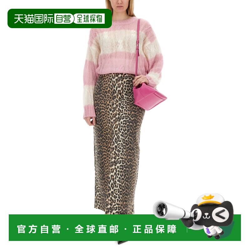 GANNI 女士半身裙 J1445943 SS2025 黄色 Long denim skirt. Leop图片