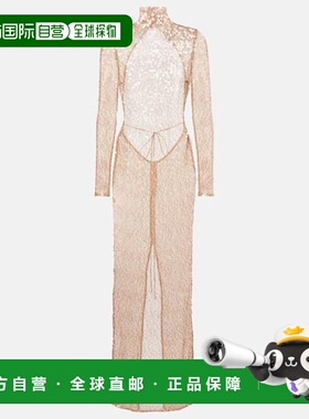 1h可退 潮奢 magda butrym 女士 珠片高领透视长款连衣裙