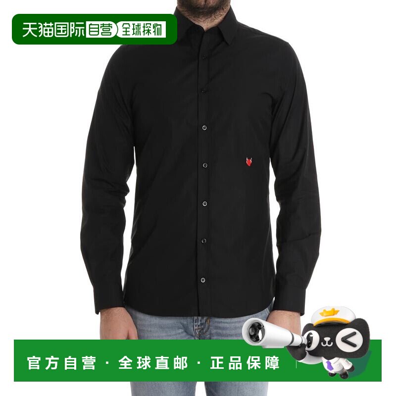 1h可退 MOSCHINO 男士衬衫 02062383555 SS2018 黑色男装休闲风