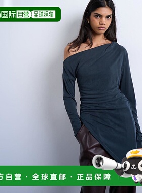 1h可退 潮奢 Topshop 女士 铜氨纤维露肩长袍式炭灰色长袖上衣