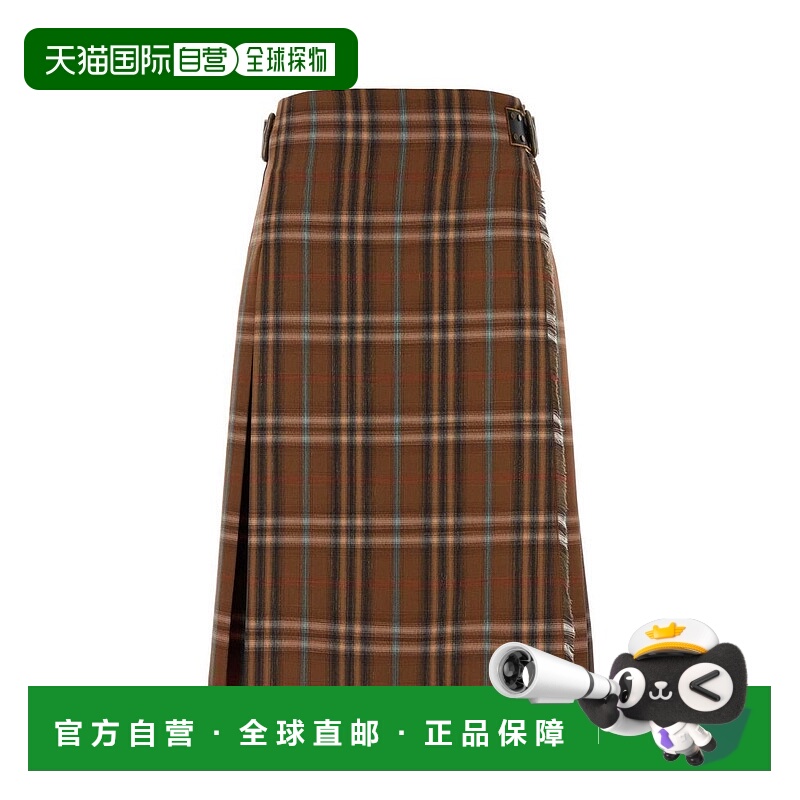 1h可退 潮奢 Burberry 巴宝莉 女士 格紋褶襉毛邊中長裙 8113987