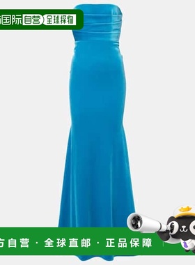 1h可退 潮奢 ALEX PERRY 女士 垂褶天鹅绒礼服 blue蓝色 舒适时尚