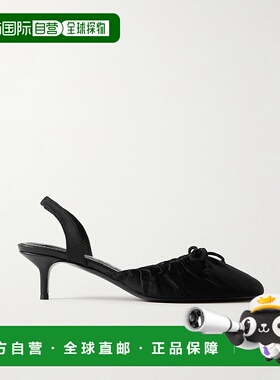 1h可退 潮奢 Staud 女士 Alba 缩褶绸缎露跟浅口鞋 F25F6018STBLS