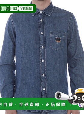 KENZO 男士衬衫 2EG5CH600DENDENIM SS2022 蓝色 老虎刺绣牛仔衬