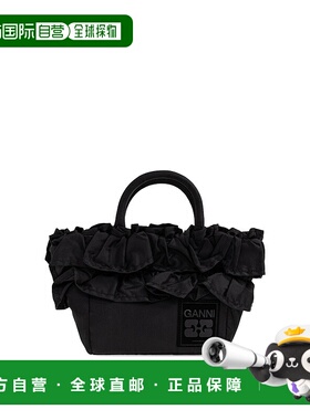 GANNI 女士手提包 A7187099 AW2025 黑色 Black Logo Ruffled Tot