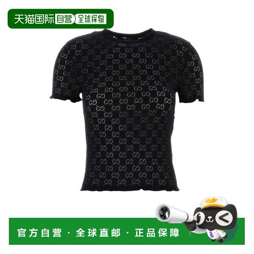 GUCCI 女士T恤 875544XKFMQ1000 AW2026 黑色 GG镂空T恤短袖