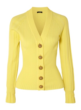 BALMAIN 女士针织衫 GF1KL166KJ451GC SS2026 黄色 纽扣V领轻薄针