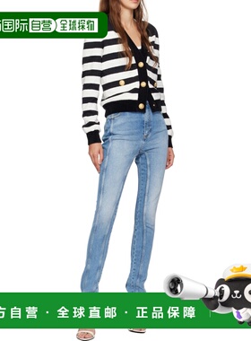 BALMAIN 女士牛仔裤 DF1MF041DE536FC AW2024 蓝色 腰带环贴袋牛