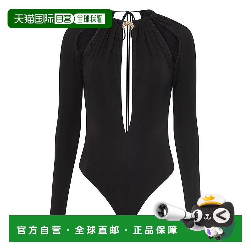1h可退 潮奢 Marine Serre 女士 黑色弹力粘胶纤维连体衣 WTO459A
