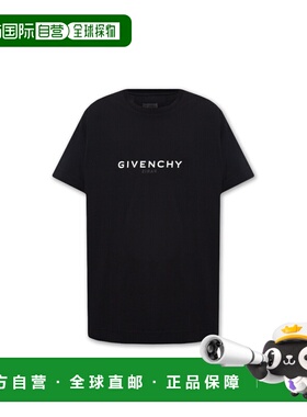 GIVENCHY 男士T恤 BM71533Y6BM001 CO 黑色 黑色徽标印花圆领T恤