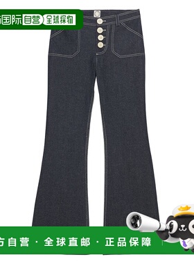 INES DE LA FRESSANGE 纯色纽扣喇叭牛仔裤 女款 海军蓝喇叭裤