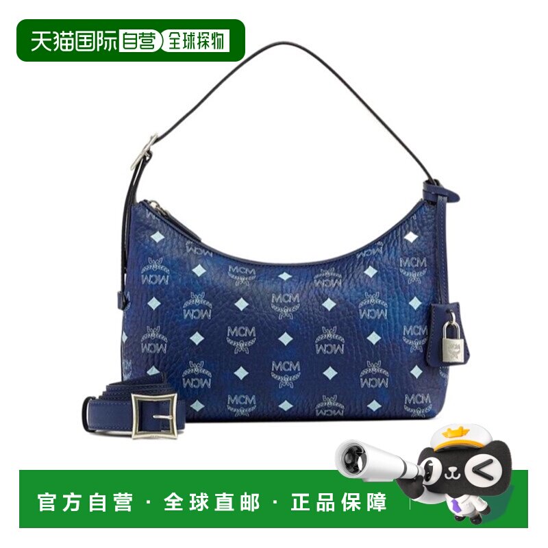 MCM 女士斜挎包 MWHESTA011F AW2025 蓝色 Aren Hobo Visetos 单