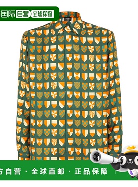 FENDI 男士衬衫 FS1319AU75F083B SS2025 绿色 拼色印花衬衫长袖