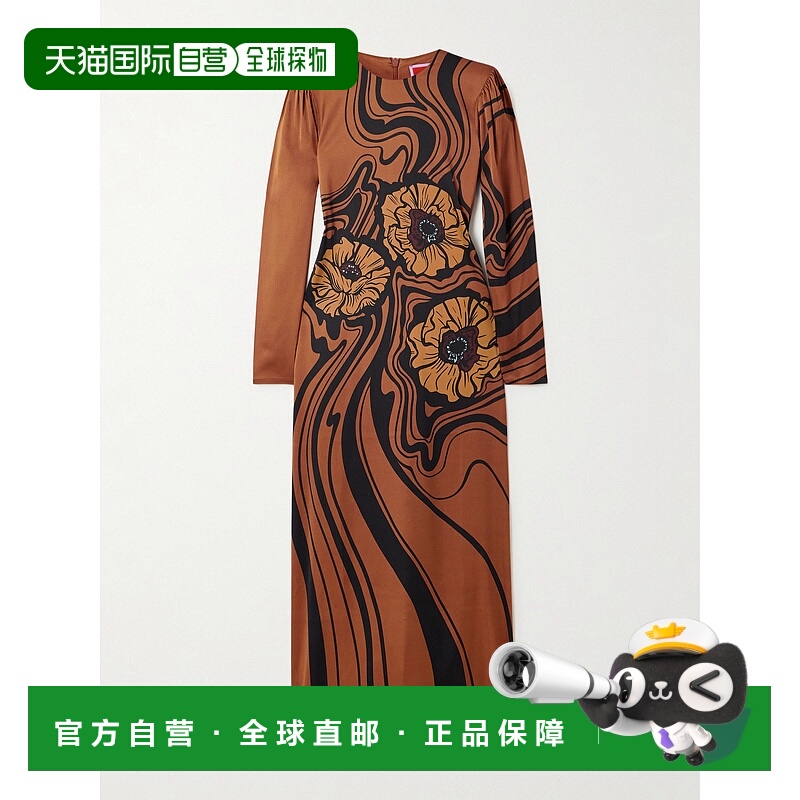 1h可退 潮奢 La Doublej 女士 Icon Clingy 飘逸印花缎面中长连衣