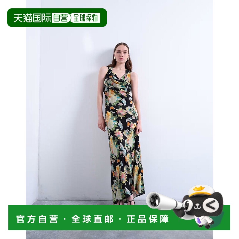 1h可退 潮奢 Topshop 女士 缝线高大樽领复古花朵长款连衣裙(vibr