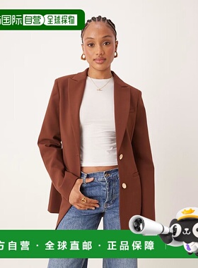 1h可退 潮奢 ASOS 女士 moulded 设计长筒包臀巧克力色西装外套