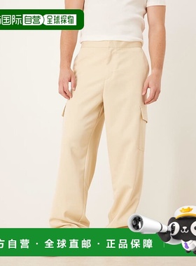 1h可退 潮奢 ASOS 男士 pull on smart 设计阔腿工装前起皱黄色裤