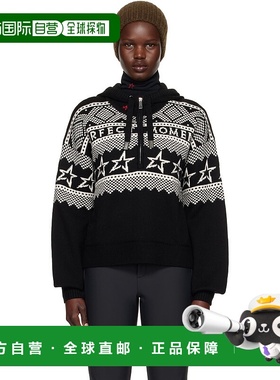 潮奢 PERFECT MOMENT 女士 黑色嵌花半拉链针织连帽衫 W3001253