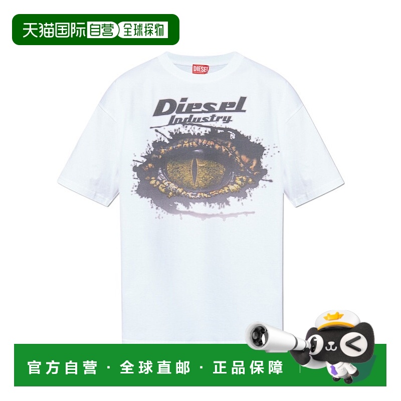 1h可退 DIESEL 男士T恤 TBOXTT250PLAT100 AW2025 白色 圆领T恤