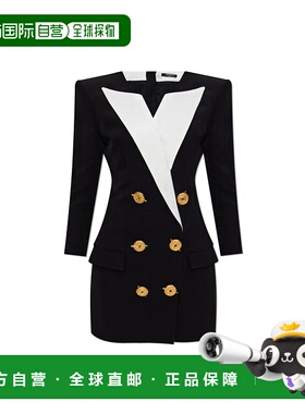 BALMAIN 女士连衣裙 EF1R9239MB01EAB SS2025 黑色 双色绉纱短款