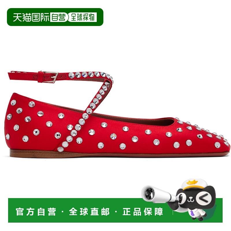 1h可退 潮奢 Amina Muaddi 女士 红色 Ane Crystal Lace Up 芭蕾
