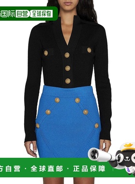 BALMAIN 女士半身裙 BF0LB194KF246KH AW2023 蓝色 纽扣针织半身