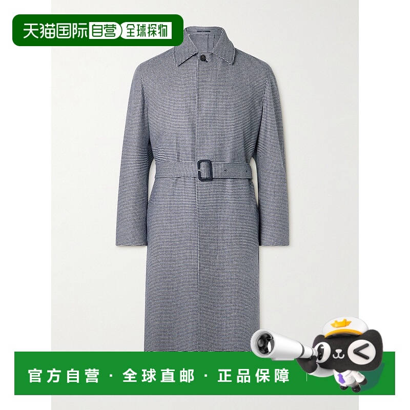 1h可退 潮奢 Dunhill 登喜路 男士 束带千鸟格羊绒大衣 DU25FEC66