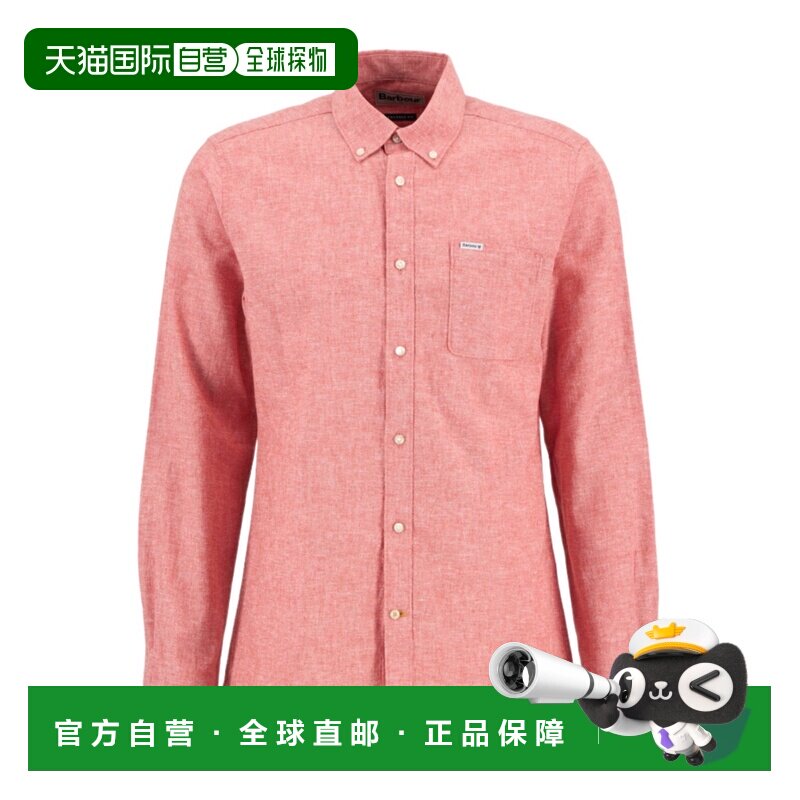 Barbour 男士衬衫 MSH5090RE51 SS2026 粉红色亚麻长袖