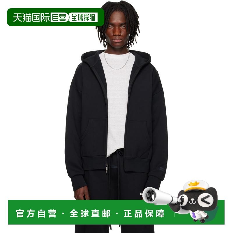 1h可退 潮奢 Essentials 男士 黑色 Classic Full Zip-Up 连帽衫